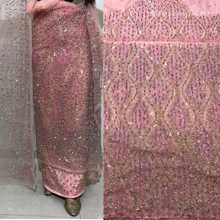 Load image into Gallery viewer, Enhancing Grey Heavy Crystal Stone beaded Net Lace George Wrapper Set with Blouse - NLDG327