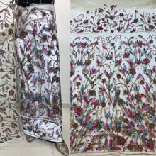 Load image into Gallery viewer, Mustard Yellow Sequined beaded Net Lace George Wrapper Set with Blouse - NLDG328