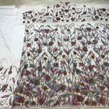 Load image into Gallery viewer, Mustard Yellow Sequined beaded Net Lace George Wrapper Set with Blouse - NLDG328