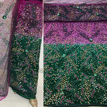 Load image into Gallery viewer, Two Tone Heavy Stone beaded Net Lace George Wrapper Set with Blouse - NLDG329