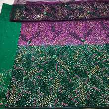 Load image into Gallery viewer, Two Tone Heavy Stone beaded Net Lace George Wrapper Set with Blouse - NLDG329