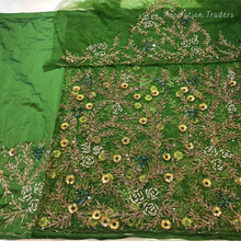 Load image into Gallery viewer, Bold Navy Blue Stone beaded Net Lace George Wrapper Set - NLDG330