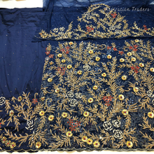 Load image into Gallery viewer, Bold Navy Blue Stone beaded Net Lace George Wrapper Set - NLDG330