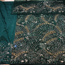 Load image into Gallery viewer, Gloomy Nigerian Green Stone beaded Net Lace George Wrapper Set - NLDG331