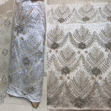 Load image into Gallery viewer, Turquoise Blue Heavy Stone beaded Net Lace George Wrapper Set - NLDG333