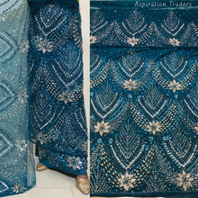 Load image into Gallery viewer, Turquoise Blue Heavy Stone beaded Net Lace George Wrapper Set - NLDG333