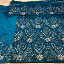 Load image into Gallery viewer, Turquoise Blue Heavy Stone beaded Net Lace George Wrapper Set - NLDG333