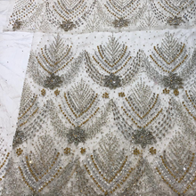 Load image into Gallery viewer, Turquoise Blue Heavy Stone beaded Net Lace George Wrapper Set - NLDG333