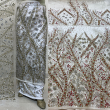 Load image into Gallery viewer, Champagne Gold Crystal Stone beaded Net Lace George Wrapper Set - NLDG334