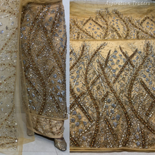 Load image into Gallery viewer, Champagne Gold Crystal Stone beaded Net Lace George Wrapper Set - NLDG334