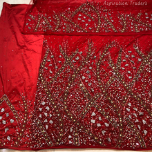 Load image into Gallery viewer, Champagne Gold Crystal Stone beaded Net Lace George Wrapper Set - NLDG334