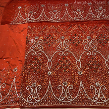 Load image into Gallery viewer, Burnt Orange Heavy Crystal Stone beaded Net Lace George Wrapper Set - NLDG337