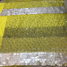 Load image into Gallery viewer, Yellow Sequins Paillettes work Net Lace George Wrapper Set - NLDG338