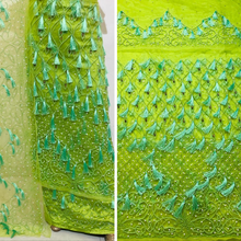 Load image into Gallery viewer, Lemon green self color pearl beaded work Net Lace George Wrapper Set - NLDG342