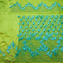 Load image into Gallery viewer, Lemon green self color pearl beaded work Net Lace George Wrapper Set - NLDG342