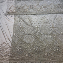 Load image into Gallery viewer, Silver color pearl beaded work Net Lace George Wrapper Set - NLDG343
