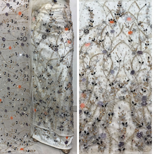 Load image into Gallery viewer, white small pearl beaded work Net Lace George Wrapper Set - NLDG344