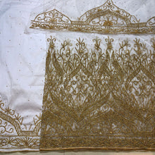 Load image into Gallery viewer, Alluring White and Gold Heavy Beaded Designer Net Lace George wrapper Set - NLDG177