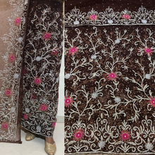 Load image into Gallery viewer, Turquoise Blue All Stone work Net Fabric African Goegre wrapper with blouse - NLVG014