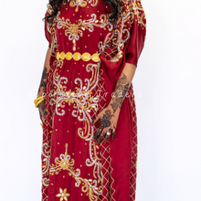 Load image into Gallery viewer, Radiant Red With Heavy Handmade Stone Beaded Satin Fabric Somali Dress - SD001
