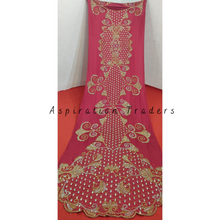 Load image into Gallery viewer, Beautiful Pink Sequined Stone & Gold work party wear Satin Fabric Somali Dress - SD003