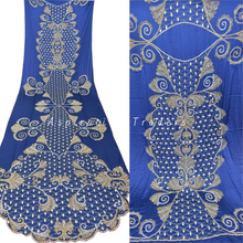 Load image into Gallery viewer, Royal Blue Traditional Gold Beaded Rhinestone Work Satin Fabric Somali Dress - SD005