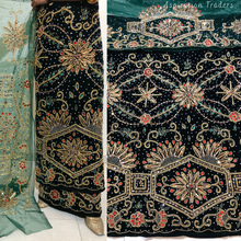 Load image into Gallery viewer, Dark Green Heavy crystal stone Beaded Designer Velvet Fabric George Set - VG100