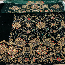 Load image into Gallery viewer, Dark Green Heavy crystal stone Beaded Designer Velvet Fabric George Set - VG100