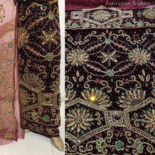 Load image into Gallery viewer, Dark Green Heavy crystal stone Beaded Designer Velvet Fabric George Set - VG100