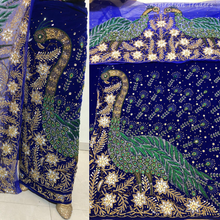 Load image into Gallery viewer, Royal Blue Heavy crystal stone Beaded Designer Velvet Fabric George Set - VG101