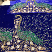 Load image into Gallery viewer, Royal Blue Heavy crystal stone Beaded Designer Velvet Fabric George Set - VG101