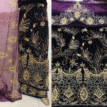 Load image into Gallery viewer, Magenta colour Heavy crystal stone Beaded Designer Velvet Fabric George Set - VG103