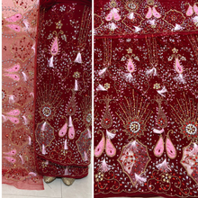 Load image into Gallery viewer, Bright Red color Heavy crystal stone Beaded Designer Velvet Fabric George Set - VG104