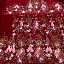 Load image into Gallery viewer, Bright Red color Heavy crystal stone Beaded Designer Velvet Fabric George Set - VG104