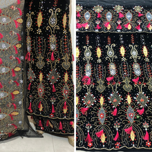 Load image into Gallery viewer, Black velvet base with beautiful pink small tinsel color Heavy crystal stone Beaded Designer Velvet Fabric George Set - VG107