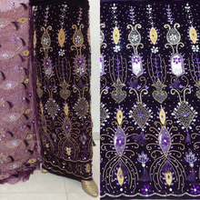 Load image into Gallery viewer, Black velvet base with beautiful pink small tinsel color Heavy crystal stone Beaded Designer Velvet Fabric George Set - VG107