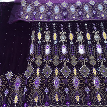 Load image into Gallery viewer, Black velvet base with beautiful pink small tinsel color Heavy crystal stone Beaded Designer Velvet Fabric George Set - VG107
