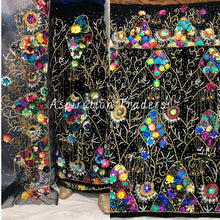 Load image into Gallery viewer, Black Multi colored Designer Velvet Fabric Heavy Beaded VIP George Wrapper With Blouse- VG038