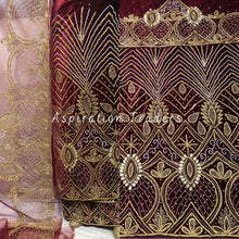 Load image into Gallery viewer, Burgundy Designer Velvet Fabric Heavy Beaded VIP George Wrapper With Blouse- VG043
