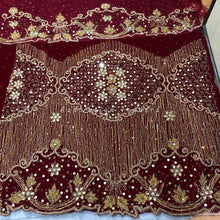 Load image into Gallery viewer, Gorgeous Burgundy Designer Velvet Fabric Heavy Beaded VIP George Wrapper With Blouse- VG045