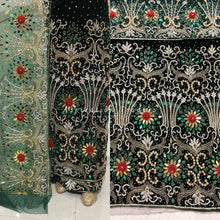 Load image into Gallery viewer, Dark Green Crystal Beaded Velvet George Wrapper For Traditional Wear- VG048