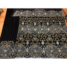 Load image into Gallery viewer, Stunning Black Velvet Heavily Beaded Nigerian George wrapper set - VG050