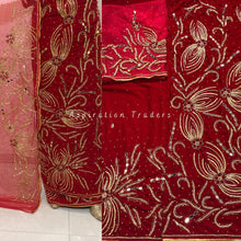 Load image into Gallery viewer, Bold Red Velvet Heavily Beaded Nigerian George wrapper set - VG051