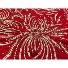 Load image into Gallery viewer, Bold Red Velvet Heavily Beaded Nigerian George wrapper set - VG051