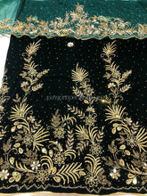 Load image into Gallery viewer, DARK GREEN Latest Designer Velvet Fabric George Wrapper With Net Blouse - VG053
