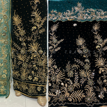 Load image into Gallery viewer, DARK GREEN Latest Designer Velvet Fabric George Wrapper With Net Blouse - VG053