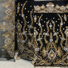 Load image into Gallery viewer, Beauty in Black Velvet Fabric Heavy beaded George wrapper set - VG055