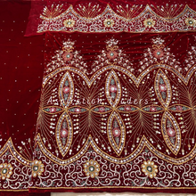 Load image into Gallery viewer, Festive Red Heavy Stone Beaded Velvet George Wrapper Set - VG058