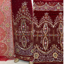 Load image into Gallery viewer, Festive Red Heavy Stone Beaded Velvet George Wrapper Set - VG058