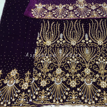 Load image into Gallery viewer, Dark Magenta Velvet with Hand beaded Gold work George Wrapper Set- VG059